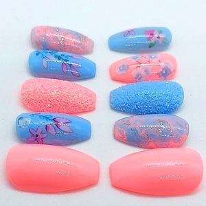 Pink and Blue Floral Sugar Short Press on Nails